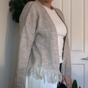 Tan and White Fringe Sweater